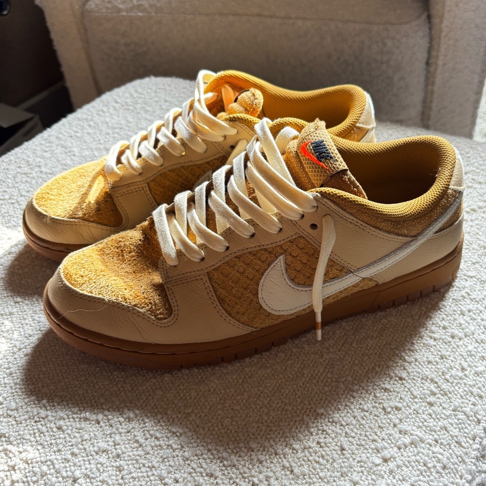 Mustard and Tan Suede Nike Dunks